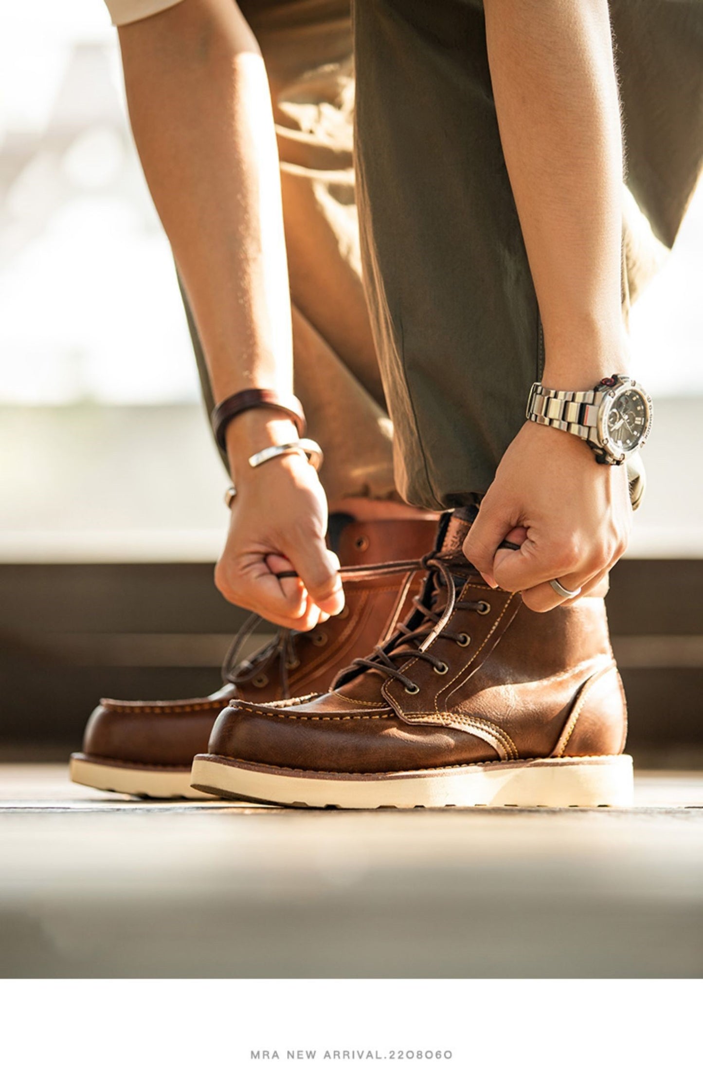 Bottes de travail vintage à revers pour hommes, bottes montantes en denim