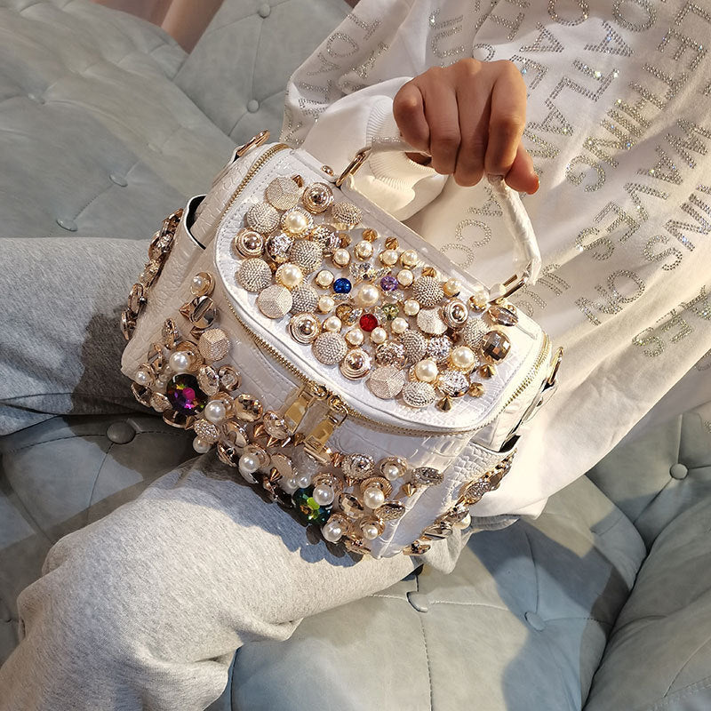 Sac à bandoulière en strass et perles pour femme