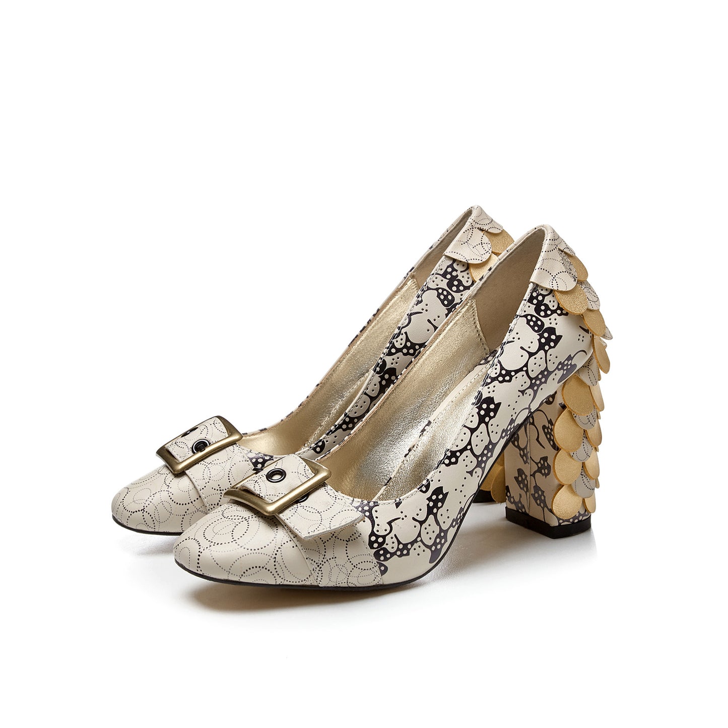 Chunky Heel High Heel Large Size Shoes Printed Cowhide