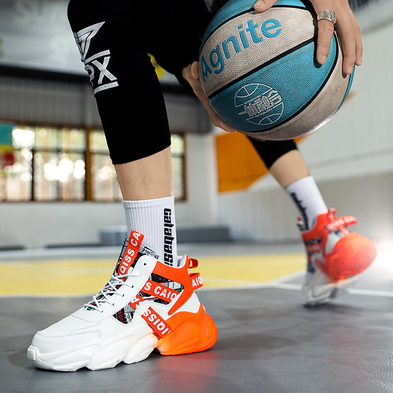 Zapatos de baloncesto de cuero de caña alta, zapatos de algodón cálidos de terciopelo, zapatos casuales con aumento