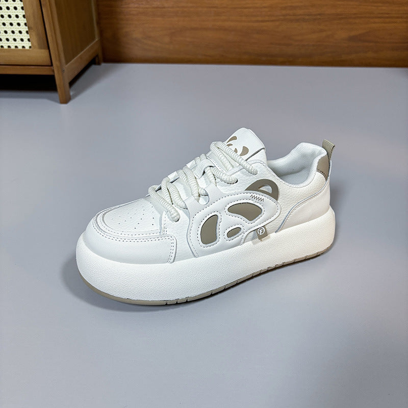 Zapatillas de deporte con plataforma antideslizantes, deportivas, informales, en blanco y negro, cómodas, transpirables, con cordones, color blanco