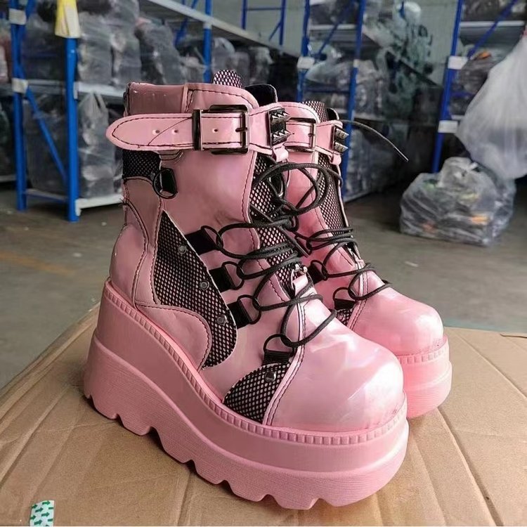 Botas góticas de plataforma hasta media pantorrilla para mujer