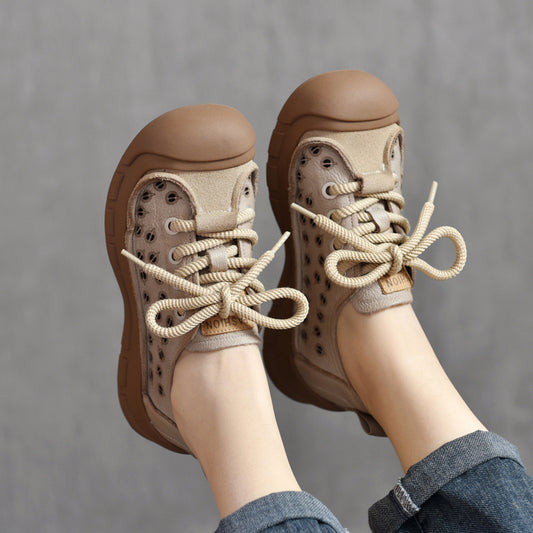 Zapatos de mujer informales con cordones y tacón plano estilo retro para primavera y verano