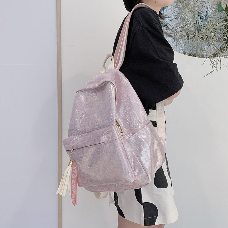 Mochila reflectante láser con personalidad coreana para mujer, sencilla y versátil