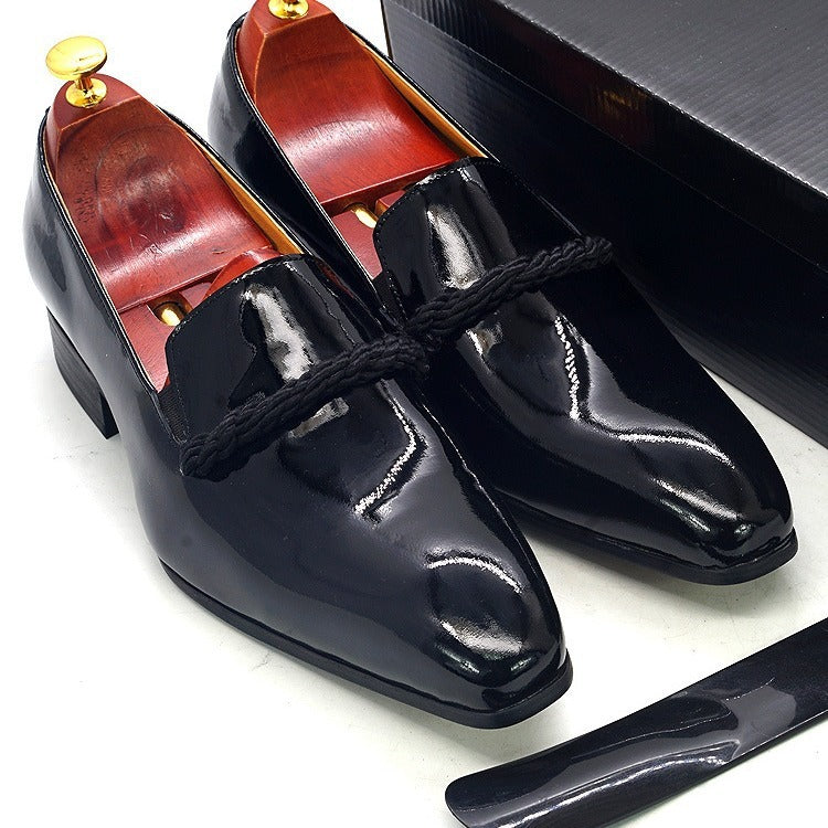 Men's Slip-on Formal Wear Black Patent Leather Loafers Pointed Toe Party Wedding Leather Shoes