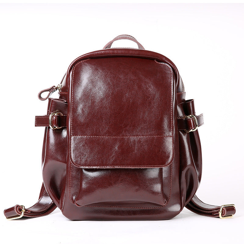 Cowhide Backpack Travel Bag School Style