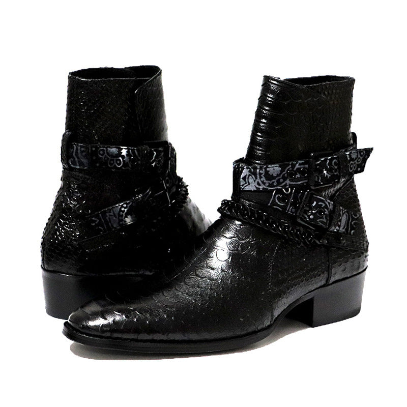 Bottines Chelsea Homme Cuir Serpentine Pointue Fleur