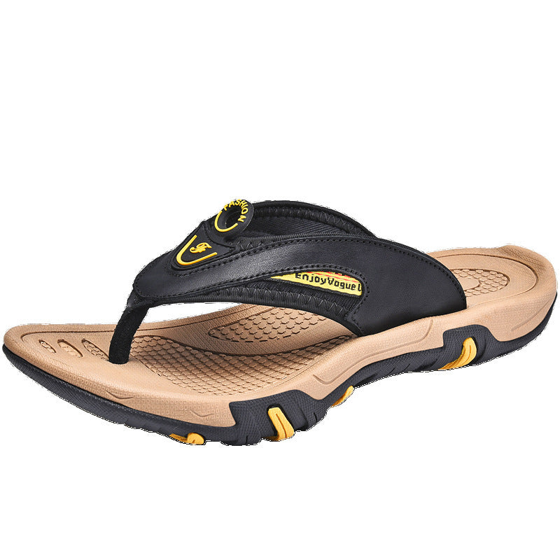 Chanclas de hombre de cuero genuino, transpirables, antideslizantes, con plataforma, para exteriores, para playa, para verano