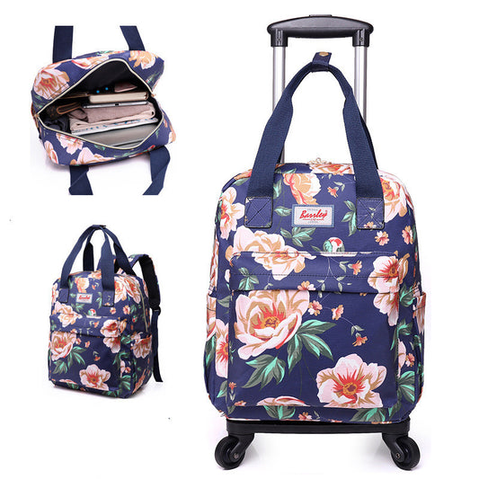 Mini mochila plegable con ruedas y estampado desmontable de doble propósito