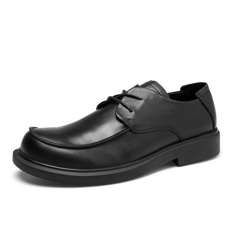 Zapatos de cuero con cordones y cabeza grande, zapatos casuales de cuero suave estilo británico