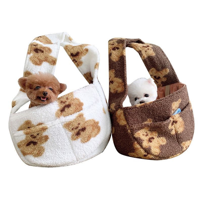 Sac à bandoulière portable en peluche à motif d'ours pour chat