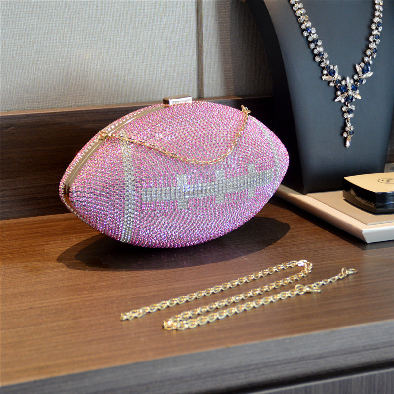 Bolso tipo mensajero tipo clutch con diamantes de imitación y diseño de rugby para mujer