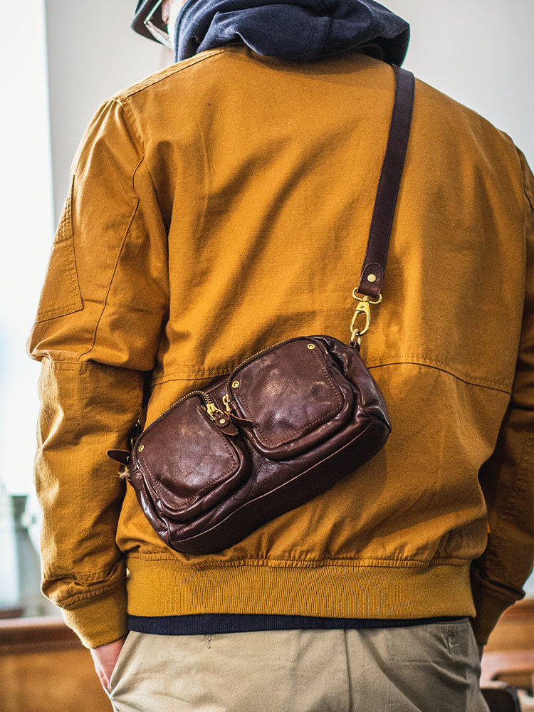 Bolso de cuero para el pecho para hombre, multifunción, para verano, para teléfono móvil