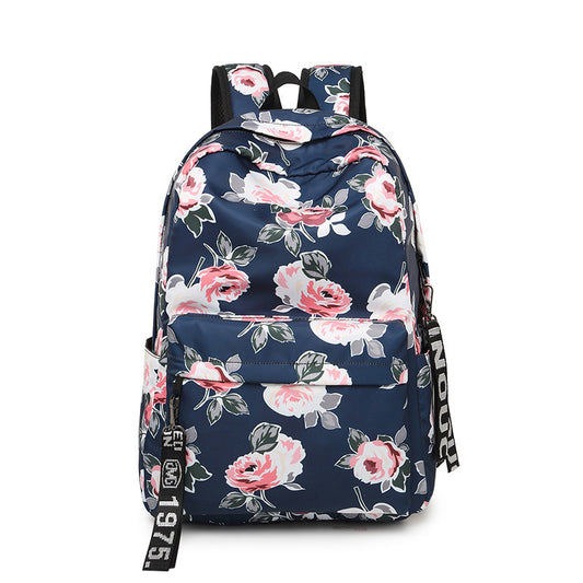 Backpack Printed Flowers Nylon Waterproof Ethnic Travel