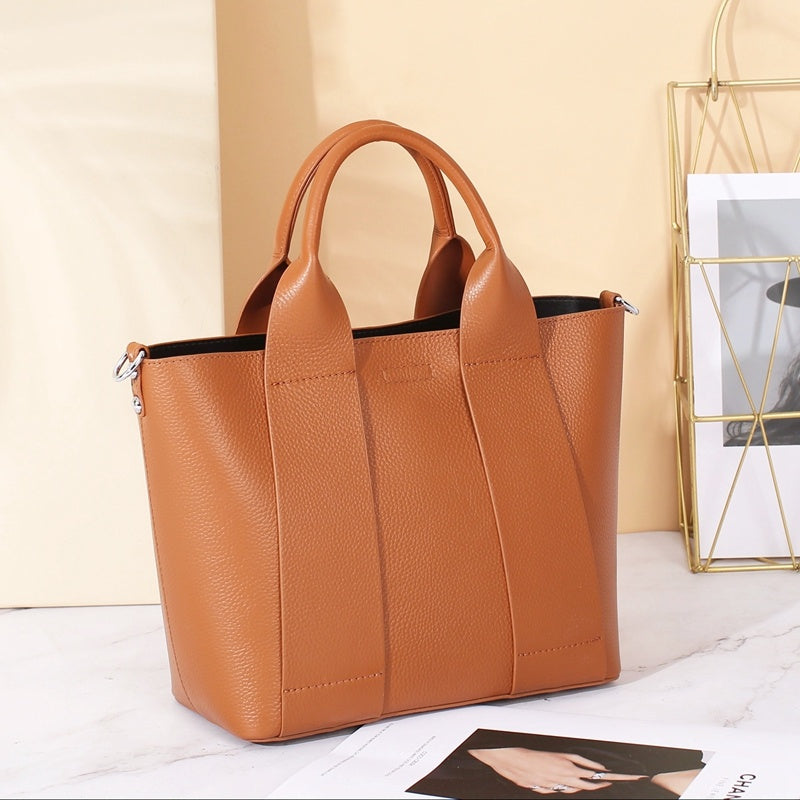 Sac fourre-tout en cuir avec couche de tête en cuir de vache pour femme, portable et simple