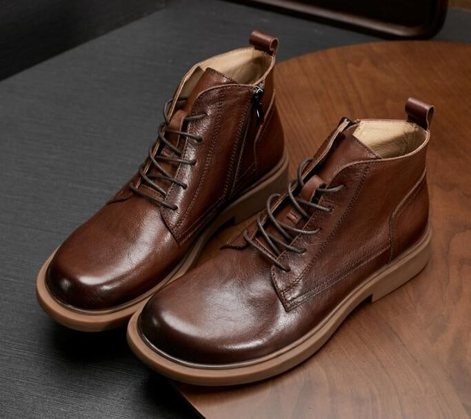 Bottes Martin en cuir véritable pour hommes