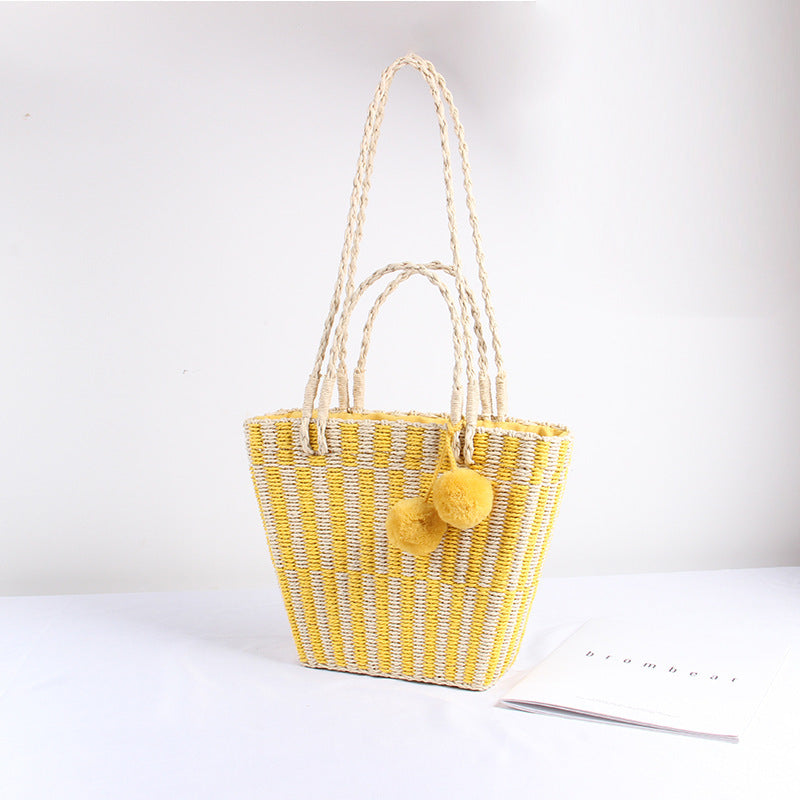 Korean Version Of The Hair Ball Straw Seaside Holiday Beach Hand-held One-shoulder Women's Bag