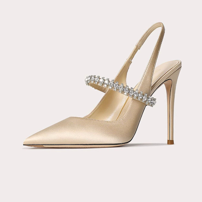 Tacones altos de cuero con punta estrecha para mujer