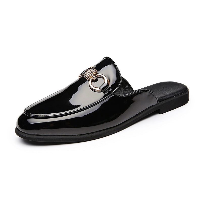 Lazy Leather Slippers Men's Heel-free Slip-on