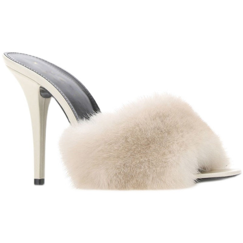 Women's Fashionable Mink Fur High-heeled Sandals