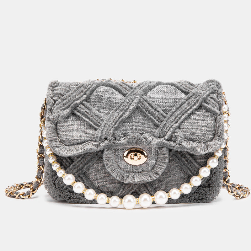 Bolso de tela con perlas Lingge, bolso bandolera, bolso de mujer