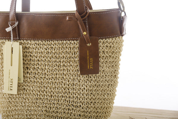 Sac messager simple en paille de couleur unie pour femme