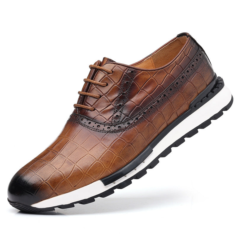 Zapatos casuales de piel de becerro con cordones estilo británico para hombre