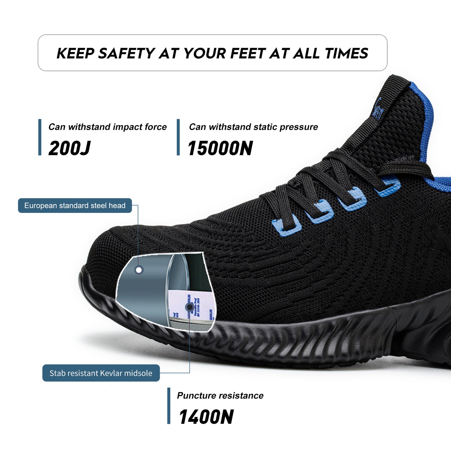 Chaussures de travail à embout en acier anti-écrasement et anti-pénétration quatre saisons respirantes, confortables et sûres