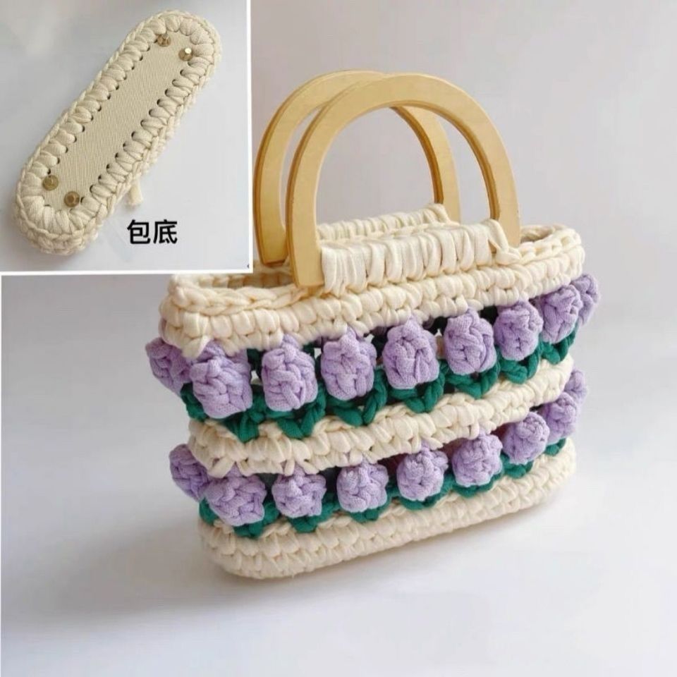 Bolsos de mano con tulipanes para tejer a crochet en tendedero