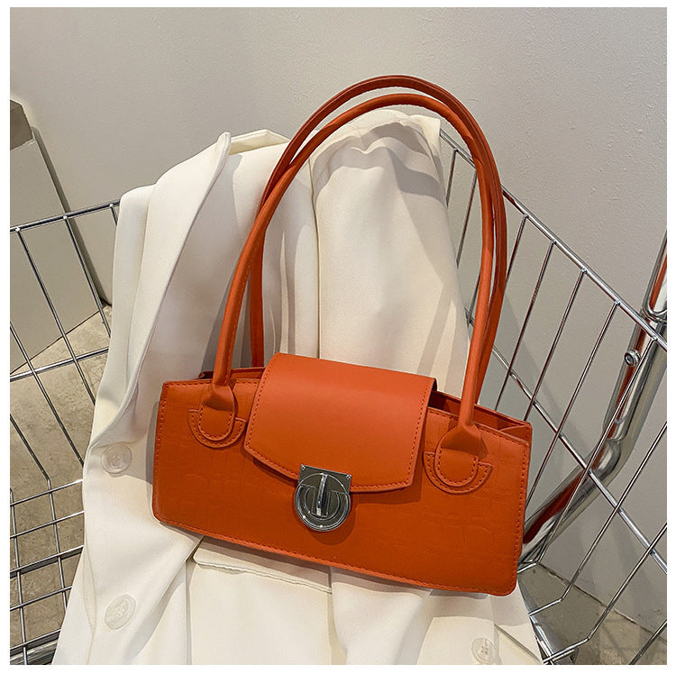 Solid Color Shoulder Contrast Color Western Style Lock Small Square Bag