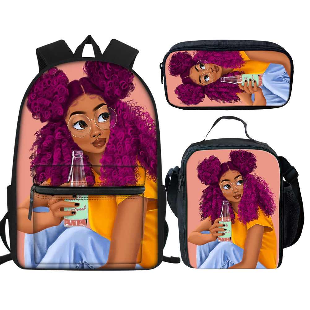 Mochila escolar multifuncional con estampado creativo de niña