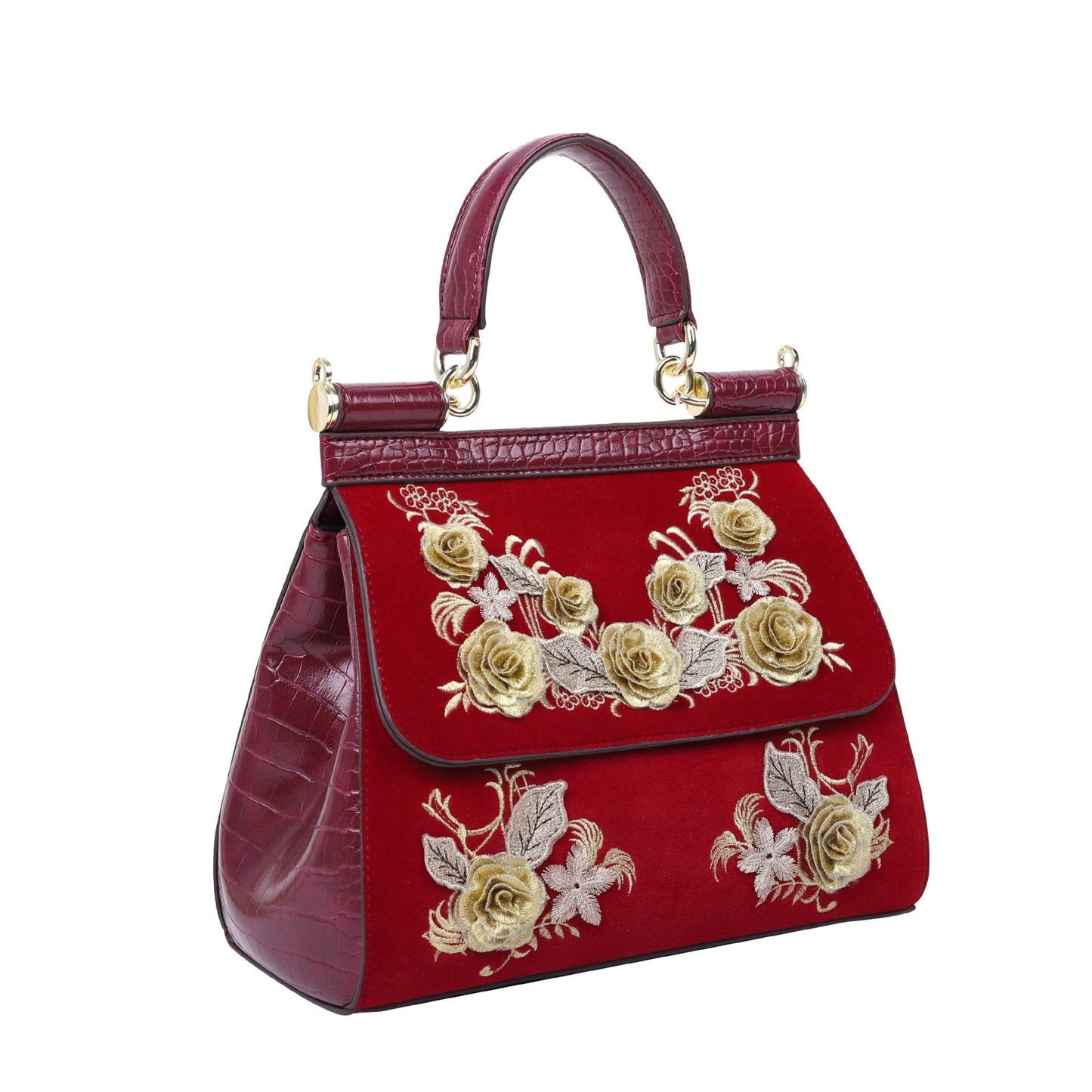 Bolso bandolera con flores bordadas para mujer