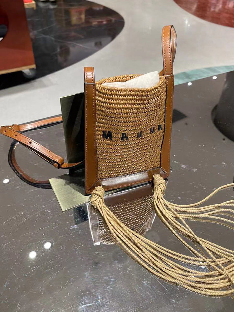 Letter Tassel Woven CrossbodyBale Straw