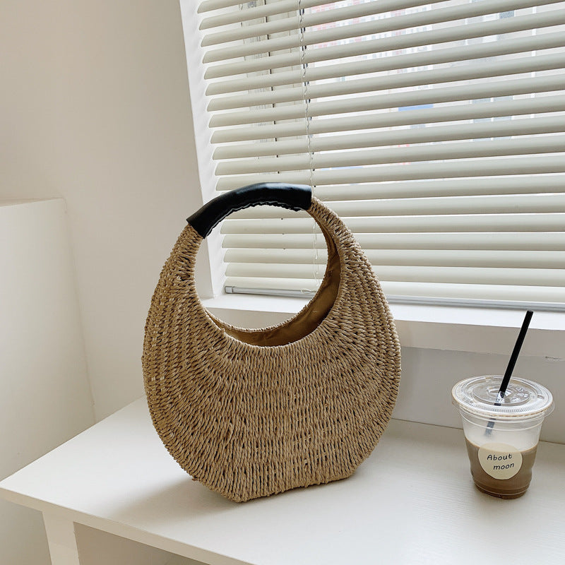 Fashion Oval Simple Rattan Moon Handbag