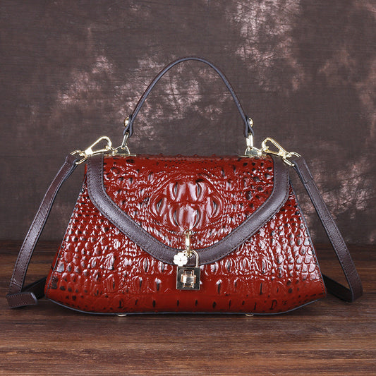 One-shoulder Messenger Bag Hit Color Top Layer Cowhide Ladies