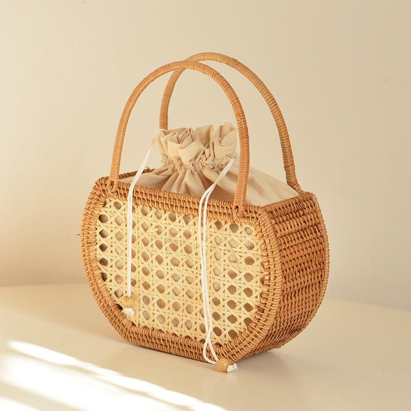 Storage Picnic Outing Basket Hand-woven Rattan Handbag