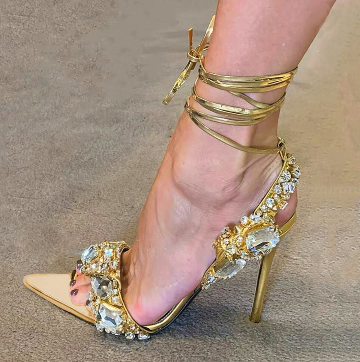 Sandalias de tacón con diamantes de imitación para mujer