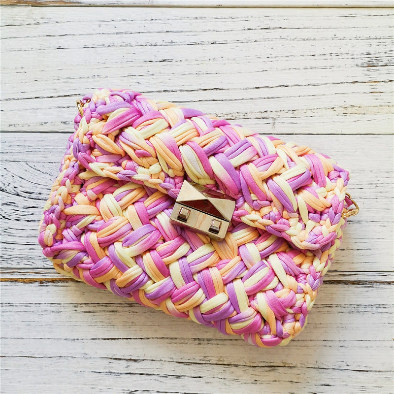 Sac à bandoulière fait main en tissu crocheté, petit sac à tricoter parfumé