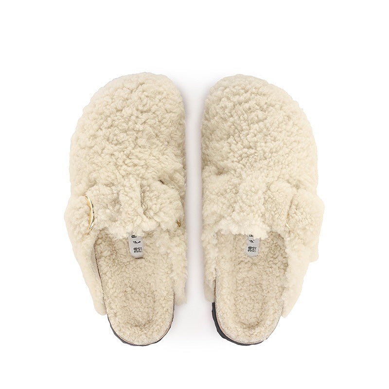 Women's Fleece-lined Baotou Cork Fluffy Slippers