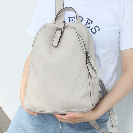 Women's Fashion Solid Color Top Layer Cowhide Backpack