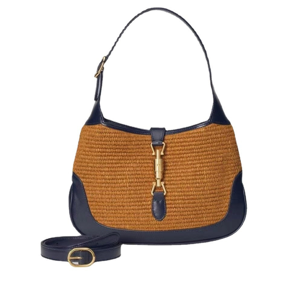 New All-match Straw Woven Bag Retro Saddle Bag Woven Armpit Handbag Fashion One-shoulder Messenger Handbag