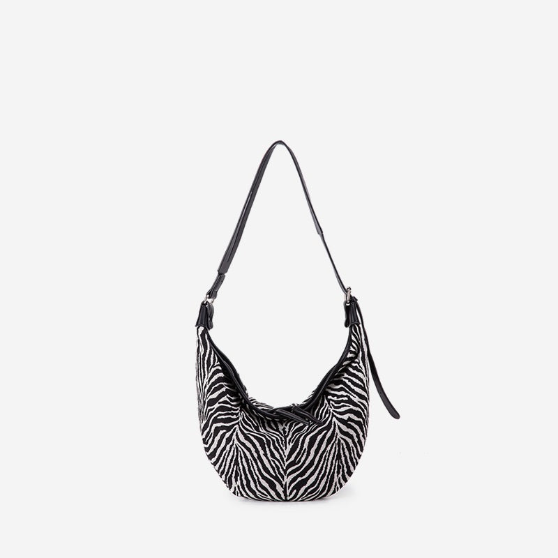 Large Capacity Single Shoulder Leisure Canvas Zebra Pattern Dumpling Bag