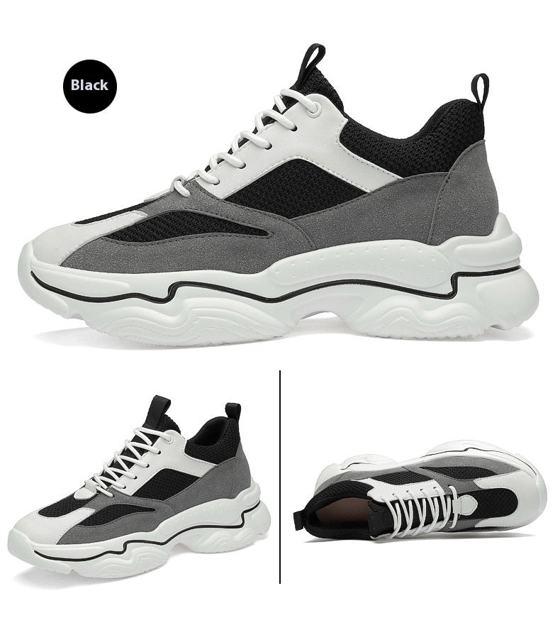 Zapatos casuales de piel de vaca con aumento de altura invisible y tacón medio a la moda a juego de colores para hombre