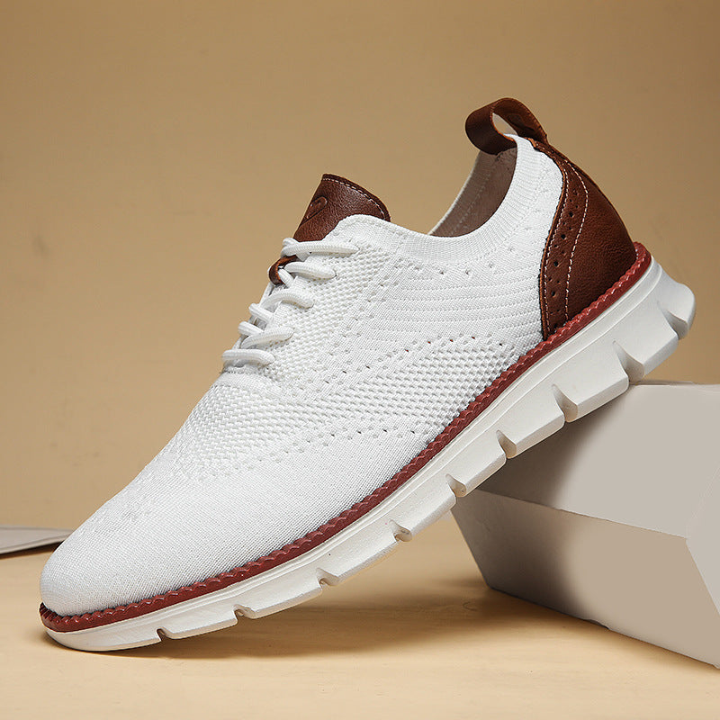 Chaussures décontractées pour hommes de style britannique Brogue, baskets légères et respirantes à la mode avec surface tissée volante