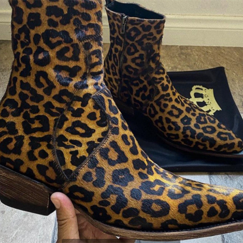 Men's And Women's Fashion Simple Leopard Print Ankle Boots