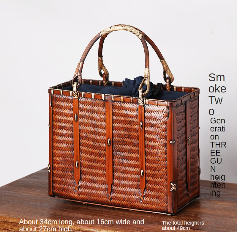 Bamboo Woven Storage Bag Antique Literary Ladies Hand-held