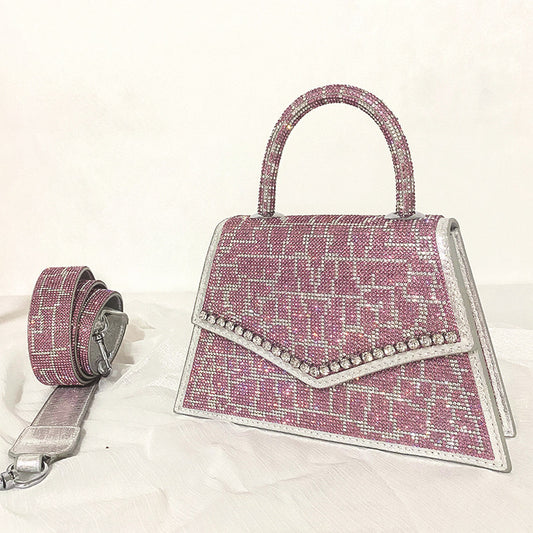 Sac à bandoulière carré de petite taille avec strass colorés