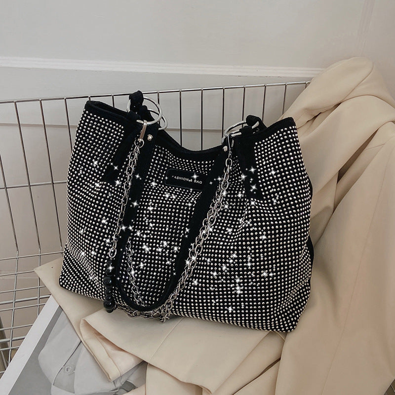 Bolso de hombro de moda para mujer con textura de diamante completo