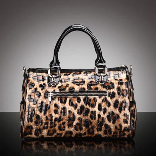 Bolso de mano con estampado de leopardo, de moda, de piel a juego, de gran capacidad, con un solo hombro