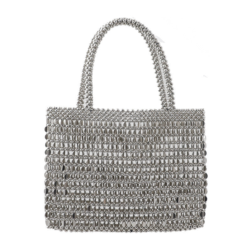 Sac en métal brillant vintage tressé à la main avec perles